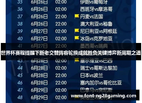 世界杯赛程提醒下新老交替阵容轮换成就胜负关键博弈新周期之道