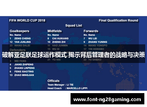 破解亚足联足球运作模式 揭示背后管理者的战略与决策 破解亚足联足球运作模式 揭示背后管理者的战略与决策