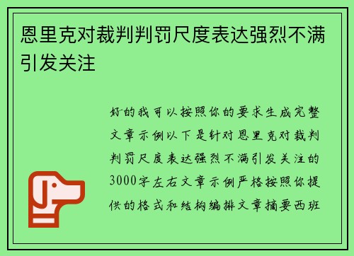 恩里克对裁判判罚尺度表达强烈不满引发关注